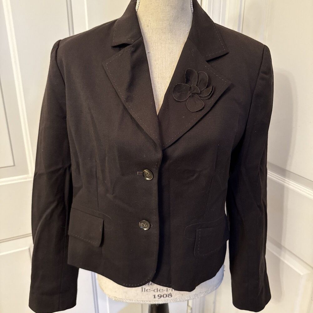 Y2K CHOCOLATE BROWN BLAZER Harve Benard Longsleeved Petite With Rosette Size 14P
